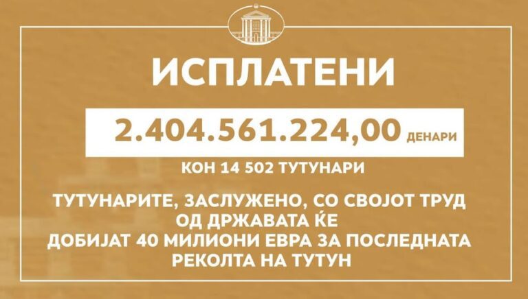 Започна исплатата – 40 милиони евра СУБВЕНЦИИ ЗА ТУТУН!