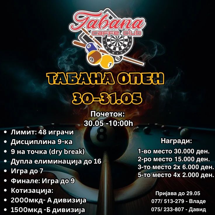 Во „Табана Caffe Club“ ќе се одржи турнирот „Табана Опен“