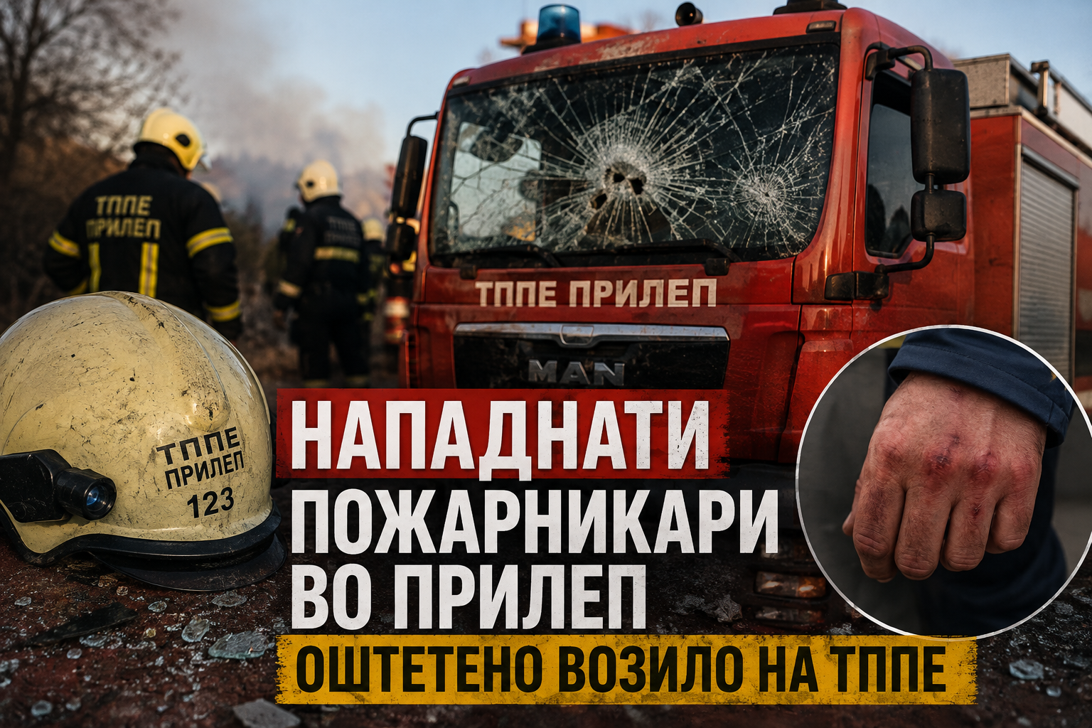 Нападнати командирот и пожарникар на ТППЕ Прилеп, оштетено и противпожарно возило