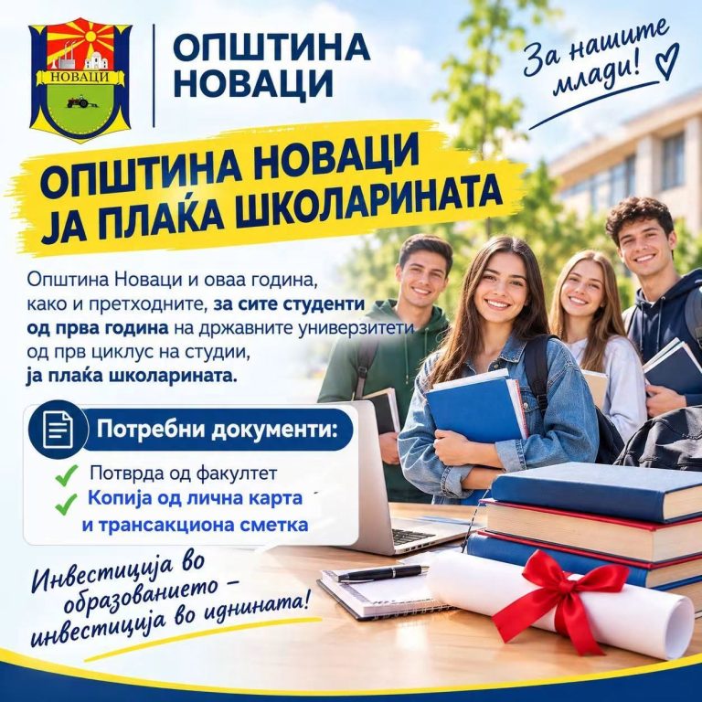 Општина Новаци повторно ќе ја плати школарината за студентите од прва година